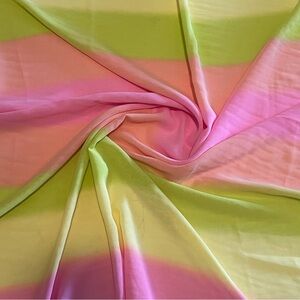Pink and Green Ombré Colorblock Chiffon Sheer Fabric